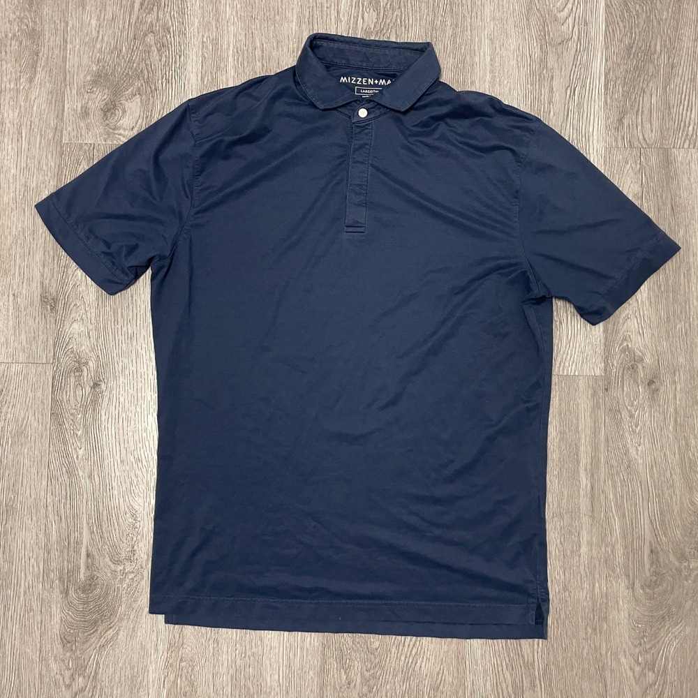 Mizzen+Main Polo Shirt Mens Large Blue Trim Golf Performance Tech Stretch